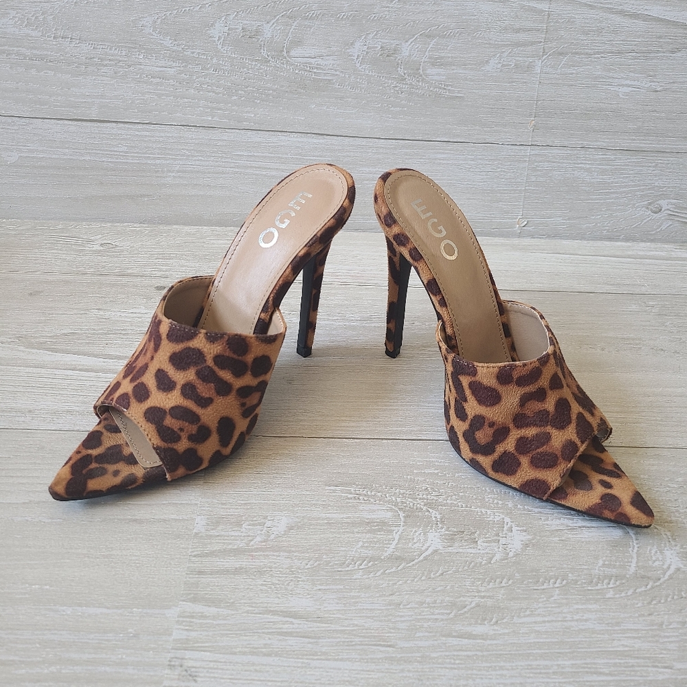 New Ego Leopard Print Pointy Toe Mules Sandals - image 1
